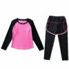 Echinodon Mädchen Sport-Set 2tlg Schnelltrockend Langarmshirt + Hose mit Shorts Trainingsanzug für Jogging Fussball Yoga